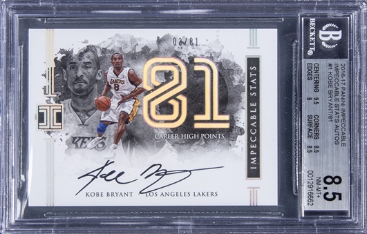2016-17 Panini Impeccable Stats Auto #1 Kobe Bryant Signed Card (#03/81) - BGS NM-MT+ 8.5/BGS 10